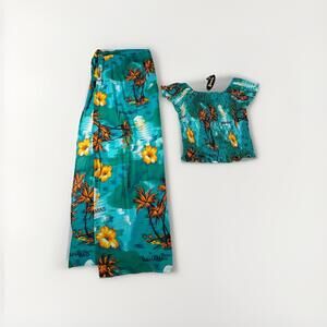 Shoreline Rayon Bathing Suit Cover Tie Skirt & Shirt Bahamas Teal Orange (A16)